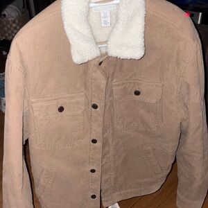 H&M Light Brown Corduroy Jacket with White Sherpa Collar